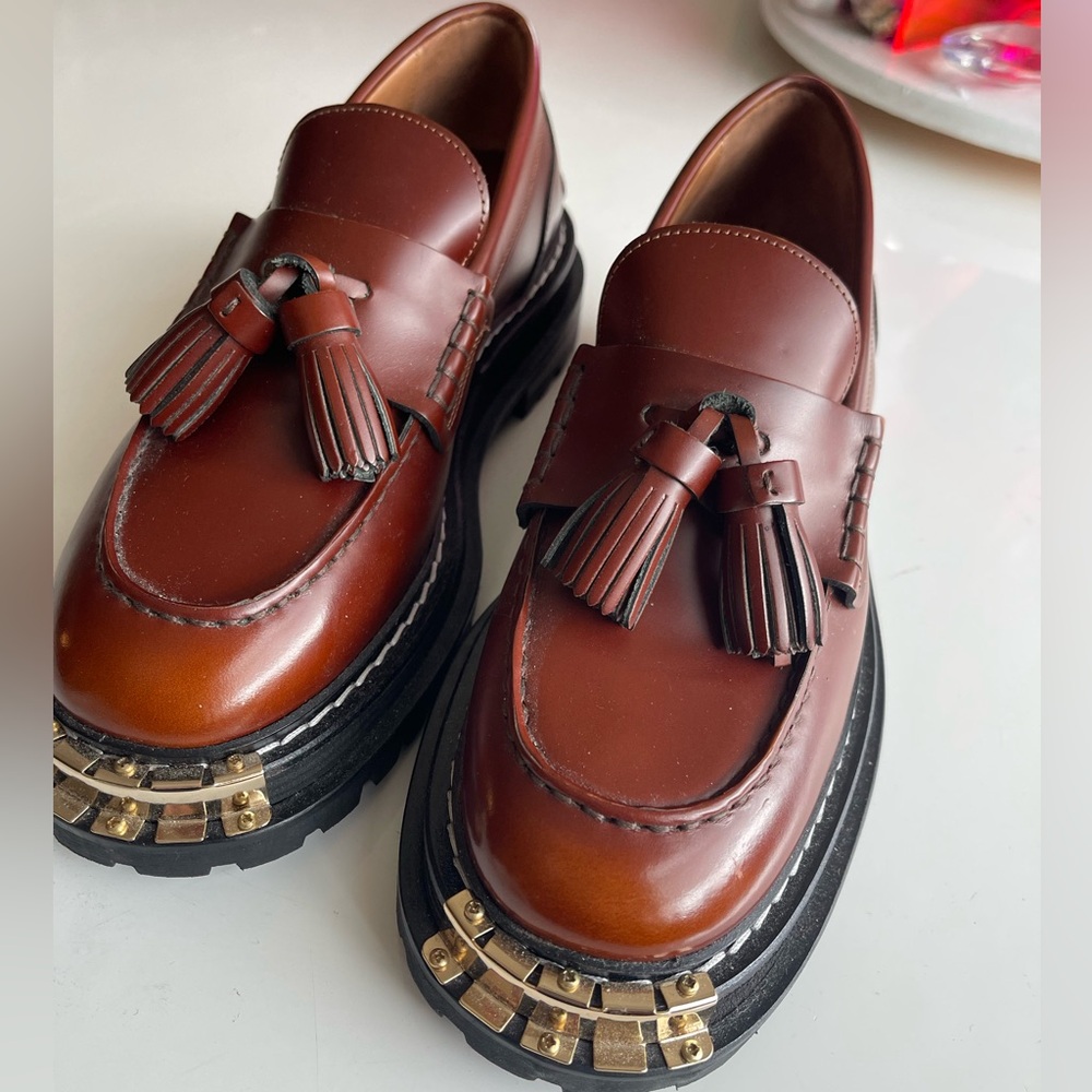 Sandro Dark Brown Leather Loafers with Tassels